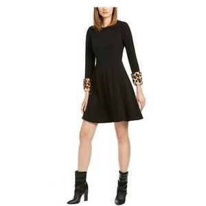 Calvin Klein dress with animal print fur cuffs